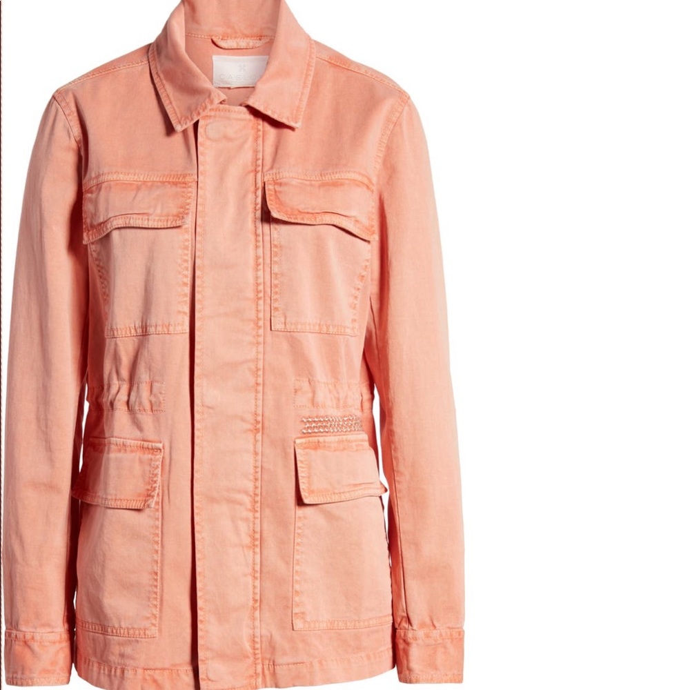 Caslon Metallic Stitch Utility Jacket. Coral, XS Petite